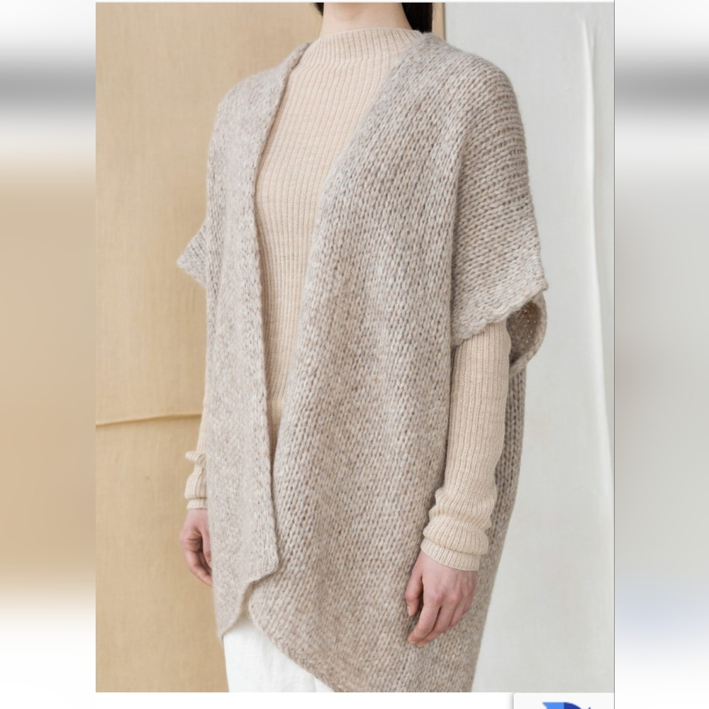 Latierra 70% Alpaca Wool Cozy Gray Open-Front Poncho Cardigan Sweater